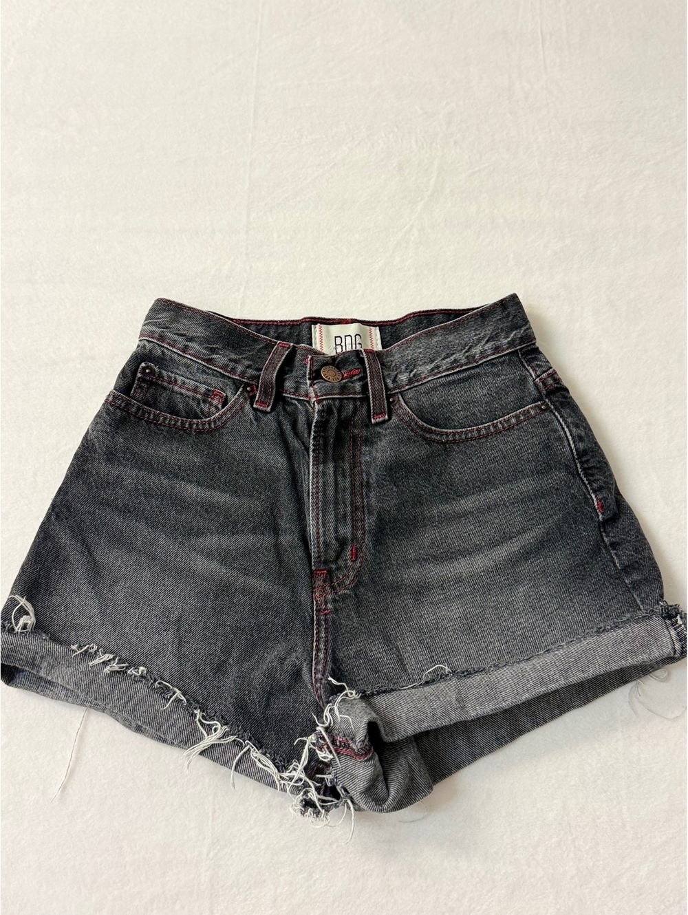 BDG Black Denim High Waist Distressed Shorts Size 25